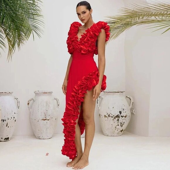 Sexy Glamorous Luxury Runway Party Outfit Ruffles Bodysuit Top Skirt Dress Cover - Picture 10 of 16